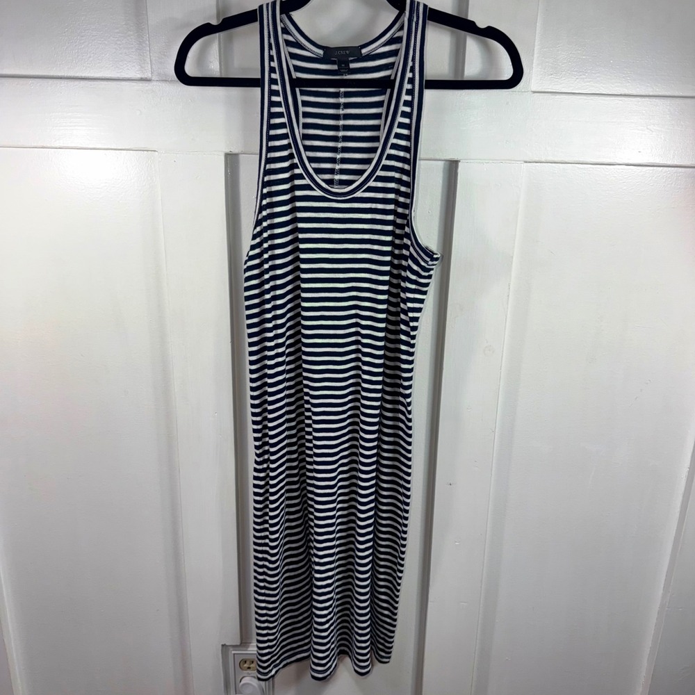 J.Crew Racerback Tank Dress Breton Stripe Medium F0823 Nautical Preppy Beachy